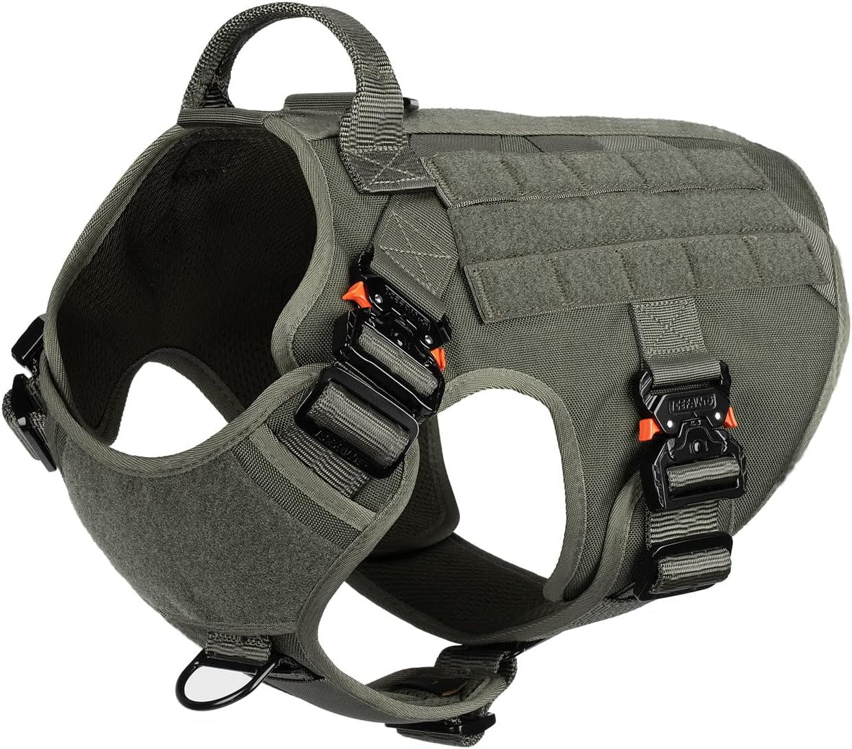 Tactical Dog Harness with 4X Metal Buckle,Dog MOLLE Vest with Handle,No Pulling Front Clip ,Hook and Loop Panel for Walking Training Hiking (Large (Pack of 1), Reflective Black)