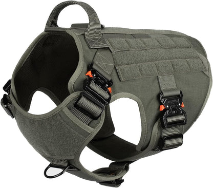 Tactical Dog Harness with 4X Metal Buckle,Dog MOLLE Vest with Handle,No Pulling Front Clip ,Hook and Loop Panel for Walking Training Hiking (Large (Pack of 1), Reflective Black)