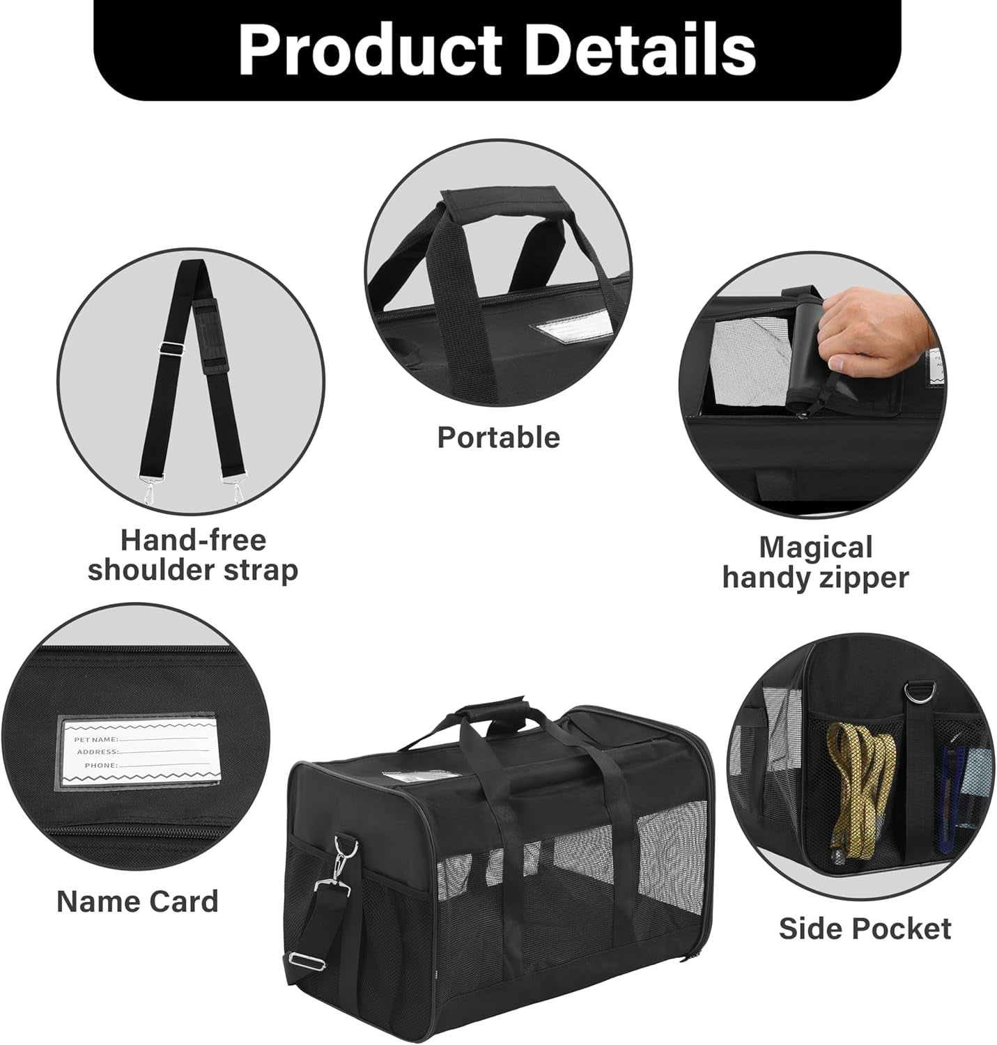 Scratchme Pet Travel Carrier Soft Sided Portable Bag for Cats, Small Dogs, Kittens or Puppies, Collapsible, Durable, Airline Approved, Travel Friendly, Carry Your Pet with You Safely and Comfortably