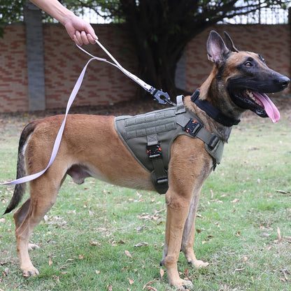 Tactical Dog Harness with 4X Metal Buckle,Dog MOLLE Vest with Handle,No Pulling Front Clip ,Hook and Loop Panel for Walking Training Hiking (Large (Pack of 1), Reflective Black)