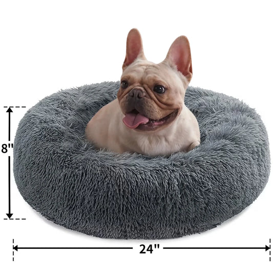 24" Calming Dog Bed for Medium Small Dogs, Donut Plush Pet Bed, Anti-Anxiety Cuddler Cozy Soft Cat Bed