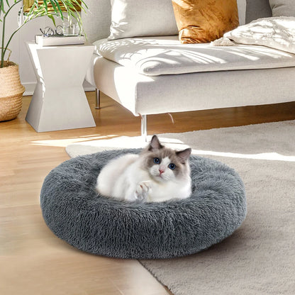 24" Calming Dog Bed for Medium Small Dogs, Donut Plush Pet Bed, Anti-Anxiety Cuddler Cozy Soft Cat Bed
