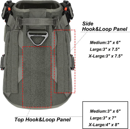 Tactical Dog Harness with 4X Metal Buckle,Dog MOLLE Vest with Handle,No Pulling Front Clip ,Hook and Loop Panel for Walking Training Hiking (Large (Pack of 1), Reflective Black)