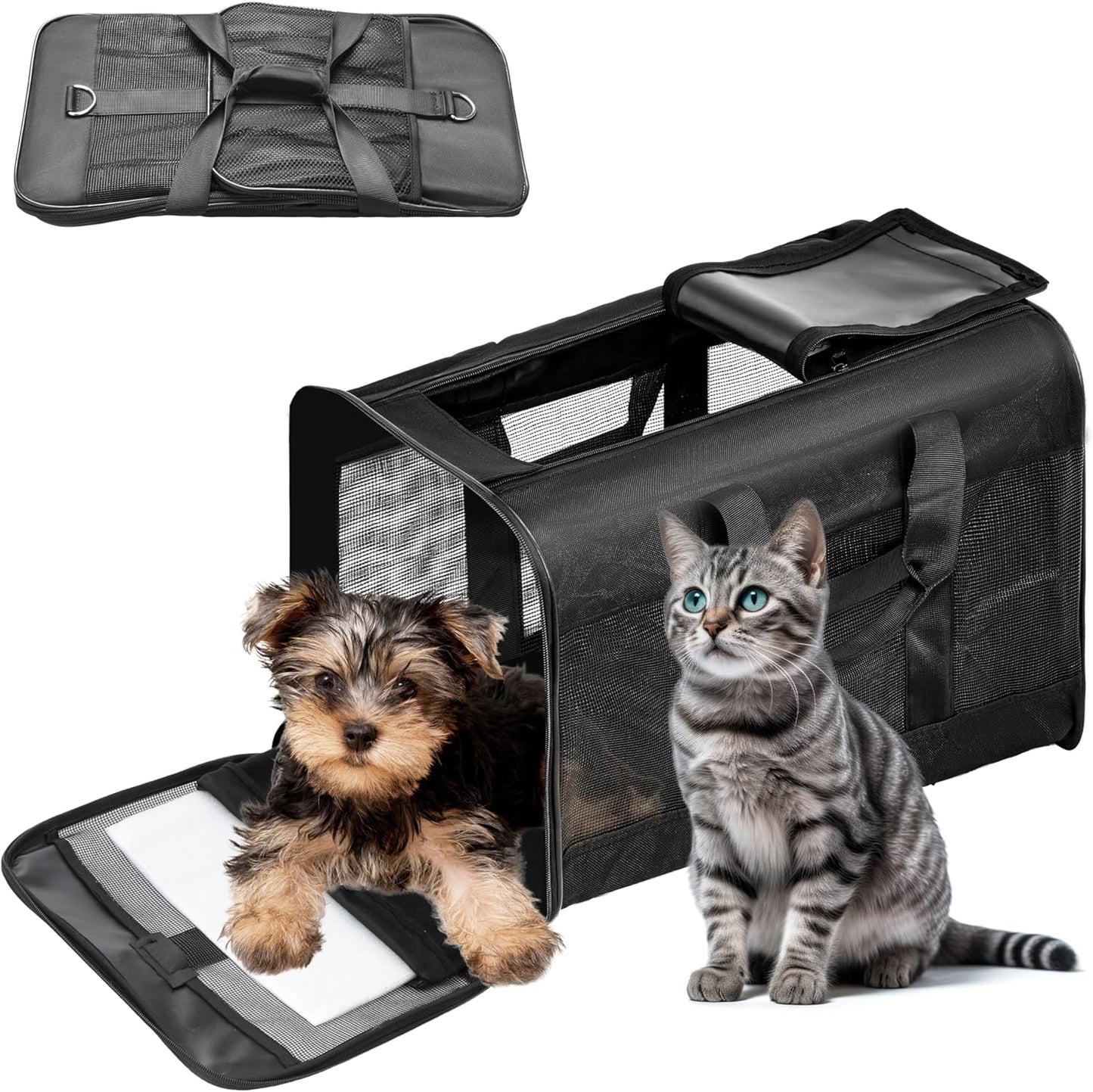 Scratchme Pet Travel Carrier Soft Sided Portable Bag for Cats, Small Dogs, Kittens or Puppies, Collapsible, Durable, Airline Approved, Travel Friendly, Carry Your Pet with You Safely and Comfortably