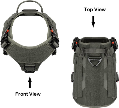 Tactical Dog Harness with 4X Metal Buckle,Dog MOLLE Vest with Handle,No Pulling Front Clip ,Hook and Loop Panel for Walking Training Hiking (Large (Pack of 1), Reflective Black)